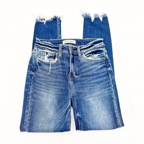 Flying Monkey Dark Wash Denim Skinny Jeans Raw Hem Size 25 - Picture 4 of 8